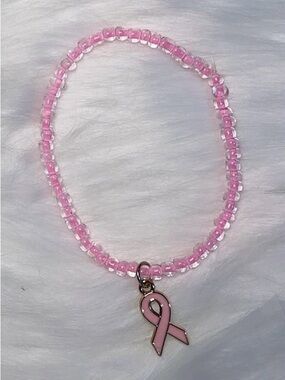 Pink Beaded Awareness Ribbon Bracelet - Women Jewelry